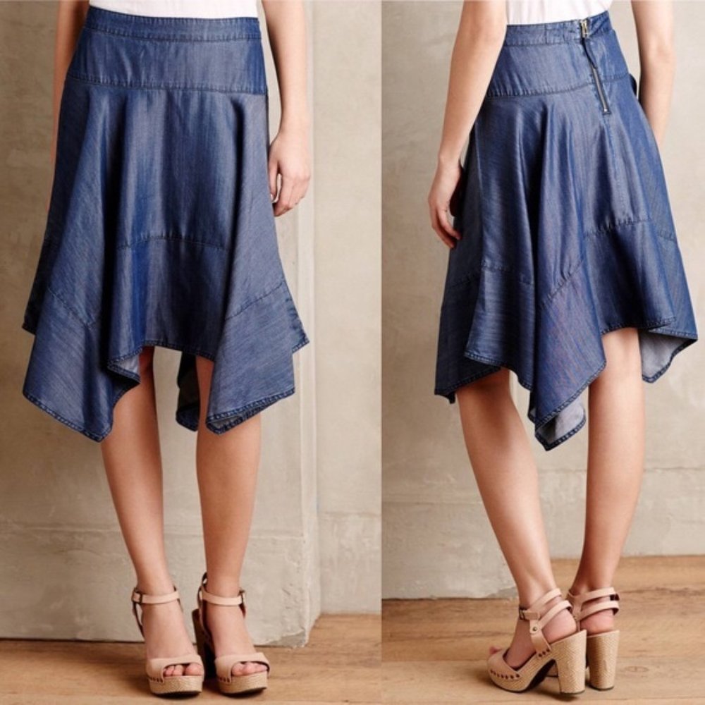 Anthropologie HD in Paris Chambray Hanky Hem Skirt